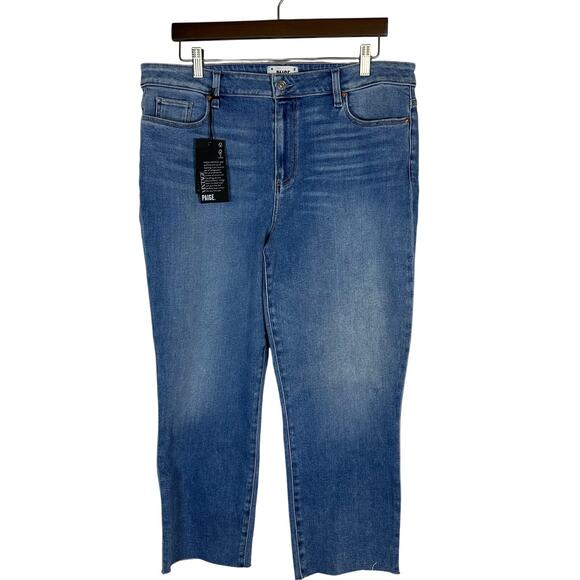 NWT Paige Vintage Cindy Crop High Rise Straight Jeans 34 Seawater Wash Raw Hem‎ - Picture 1 of 11